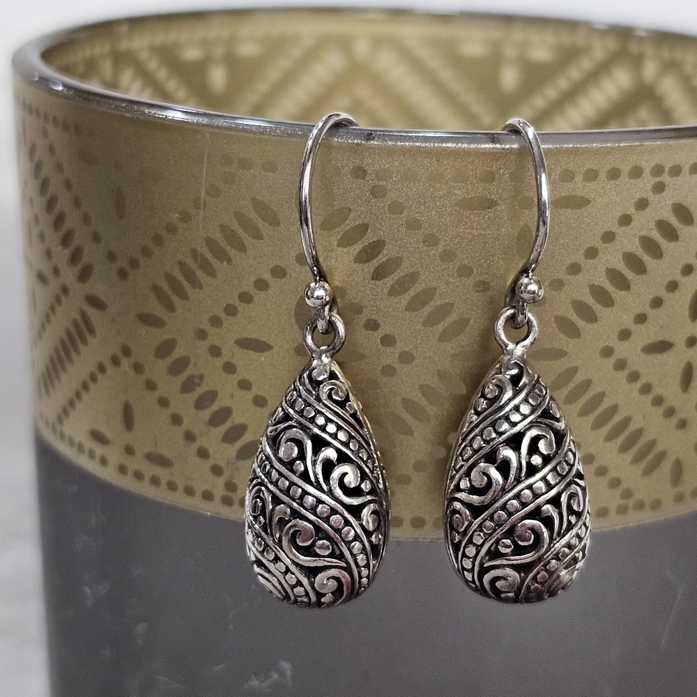 ATI Teardrop 925 Silver Filigree Drop Earrings Bali - Picture 4 of 16